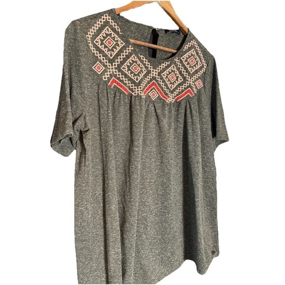 Amaryllis Women's L Short Sleeve Embroidered‎ Blouse Multicolor Geometric Aztec - Picture 1 of 5